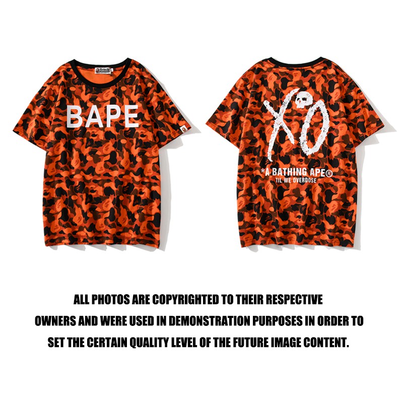 Áo Thun Cotton Tay Ngắn Cổ Tròn In Chữ BAPE XO Joint Cooperation Màu Đỏ Rằn Ri Phong Cách Hip Hop Chất Lượng Cao Cho Nam Và Nữ