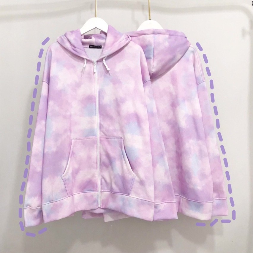 Áo Khoác Hoodie Zip 3D Oversize Ulzzang Unisex Loang Màu Tím Dáng Rộng - MM