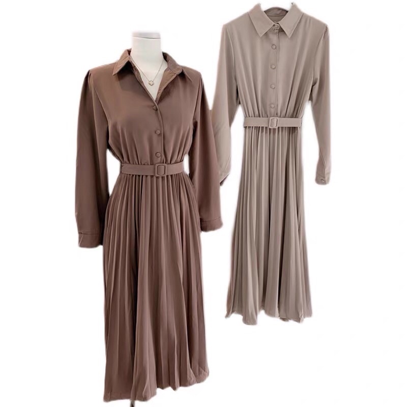 Váy liền dáng dài chân váy xếp ly