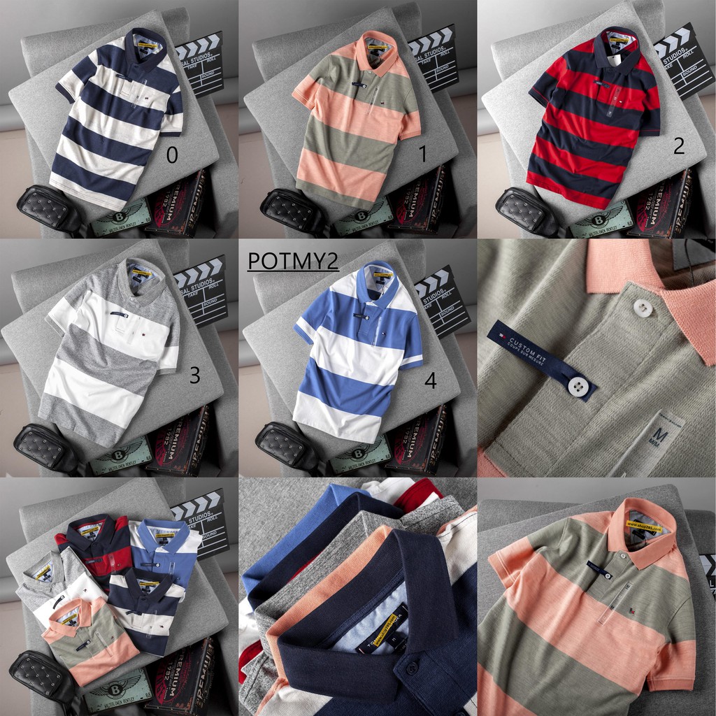 POTMY2  Áo thun có cổ Sọc Ngang Stripped xin đẹp  5 màu cá tính cực đẹp  lên đồ đi làm đi chơi đều OK