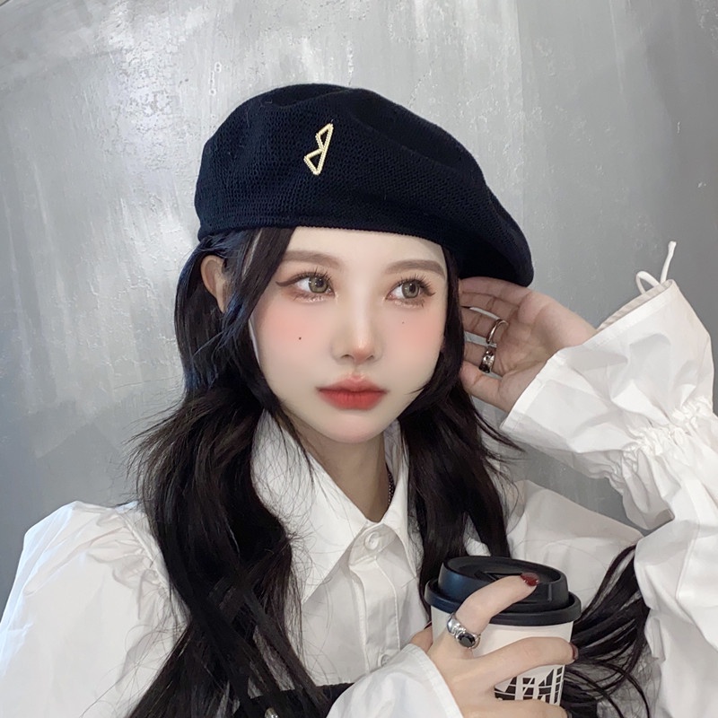 Mũ Beret Dệt Kim Thoáng Khí Thời Trang Xuân Thu Cho Nữ