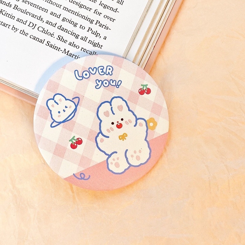 Gương trang điểm hình tròn họa tiết hoạt hình, gương mini xinh