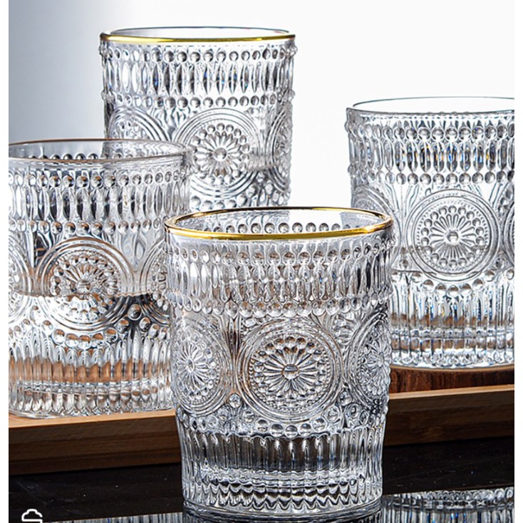 Bộ Cốc Ly Thuỷ Tinh [6 Chiếc] chịu nhiệt cao cấp, vàng 18k, 2 phong cách lựa chọn, 1 bộ 6 chiếc