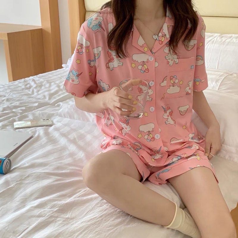 Bộ ngủ pijama ngắn tay nhiều màu