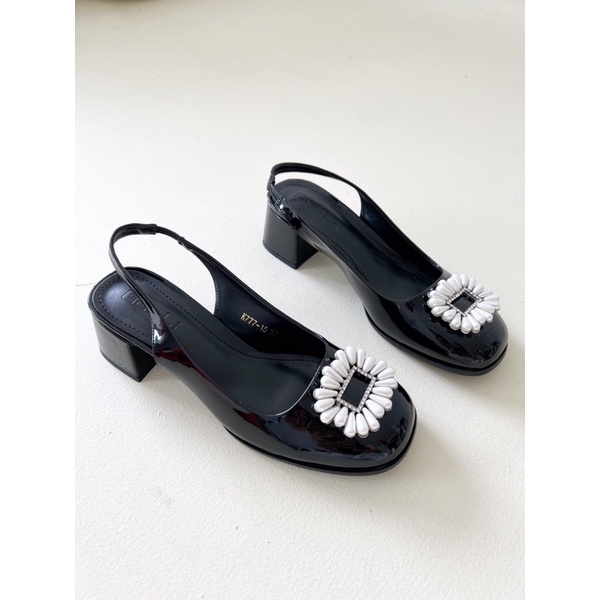 SORAMI.SHOES-Xăng đan Slingback đính hạt ngọc siêu xinh