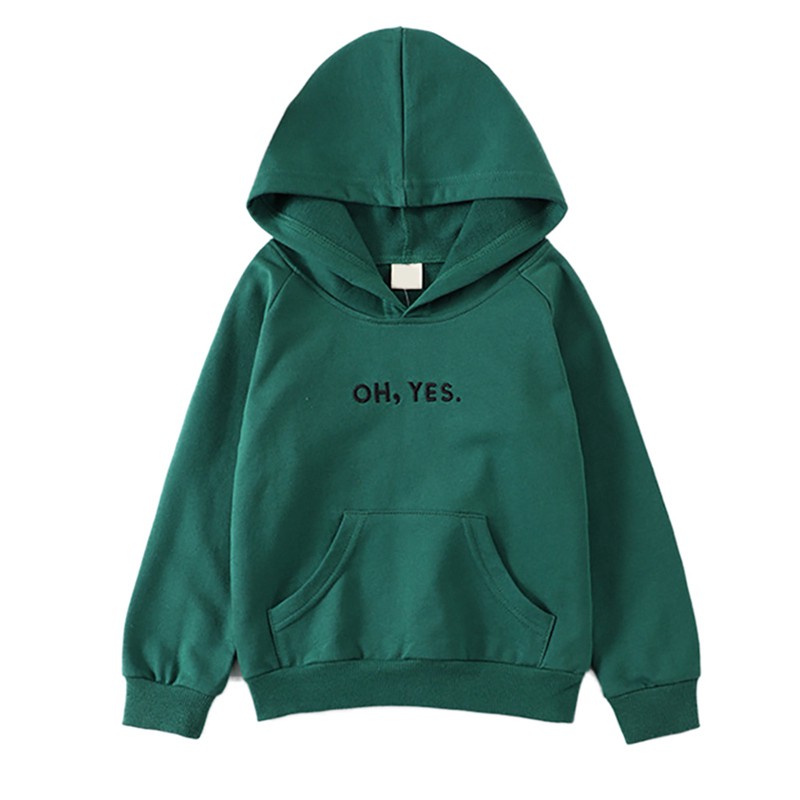 Áo hoodie dài tay in chữ &quot;Oh,yes.&quot; màu trơn cho bé từ 2-8 tuổi