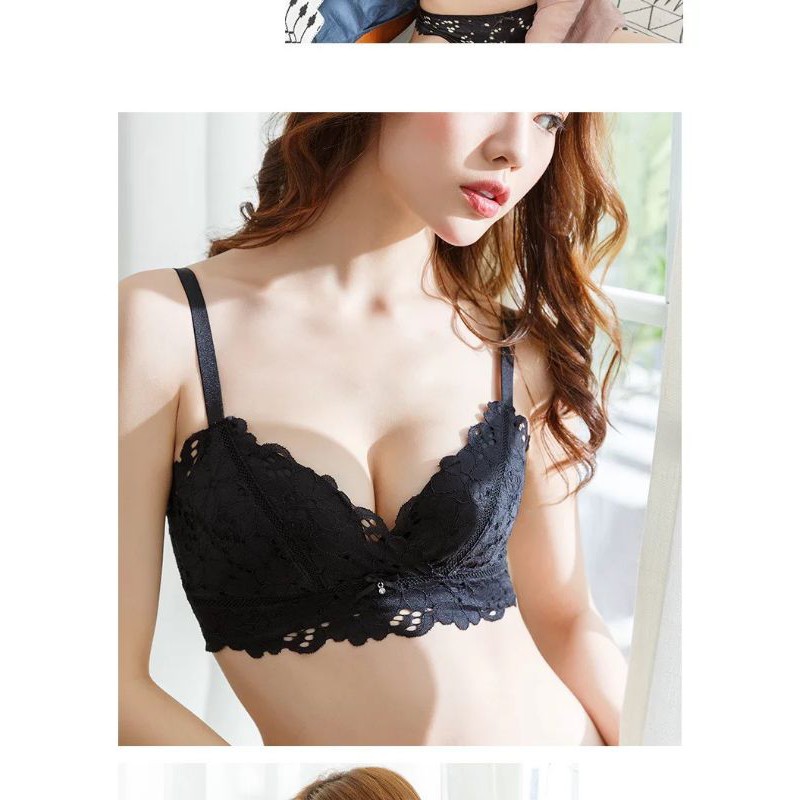 Sét bộ đồ lót nâng ngực đệm mỏng không gọng - Sét bộ đồ lót ren
