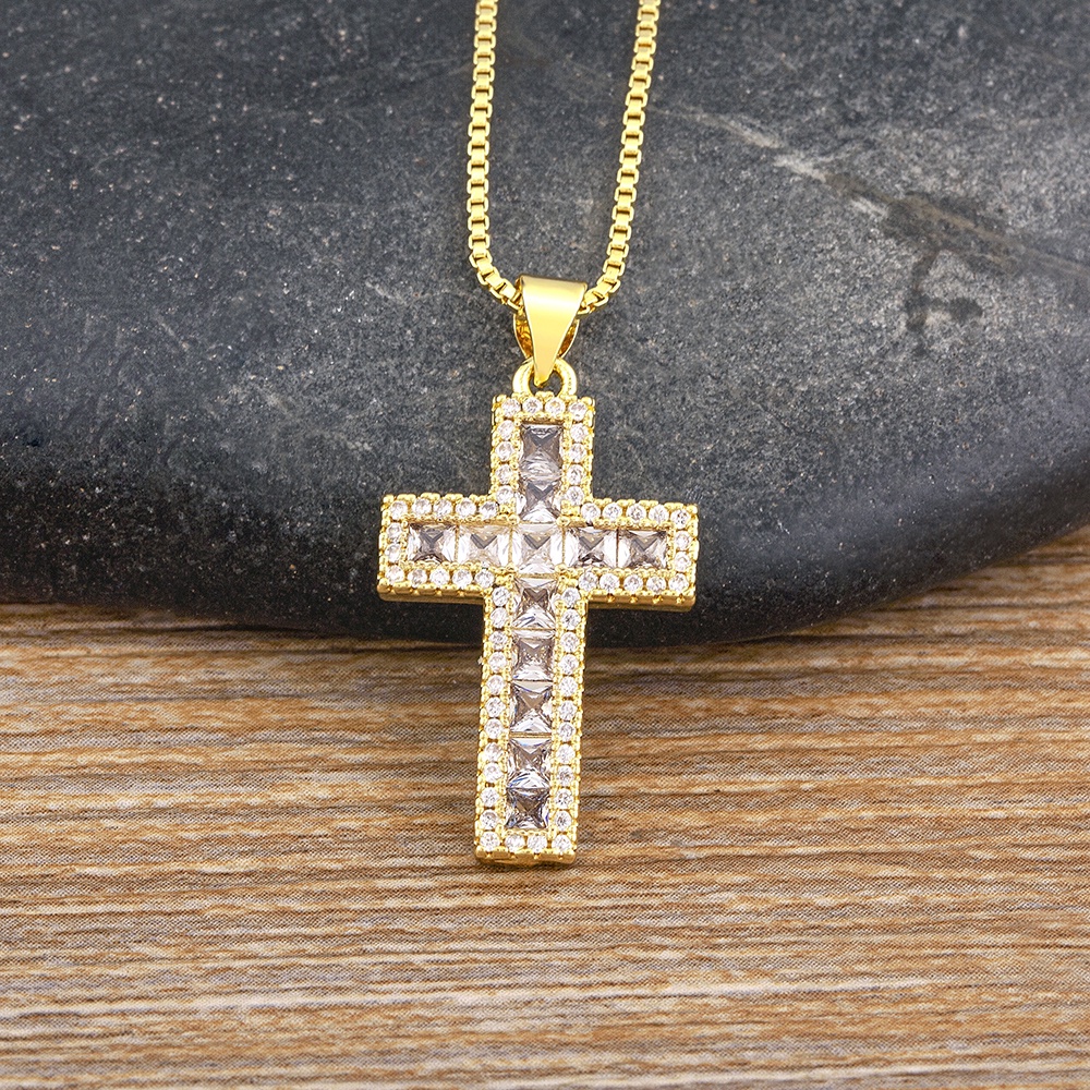 Vòng cổ Mặt Chữ Thập Đính Đá Zircon Nhiều Màu Thời Trang Cho Nữ