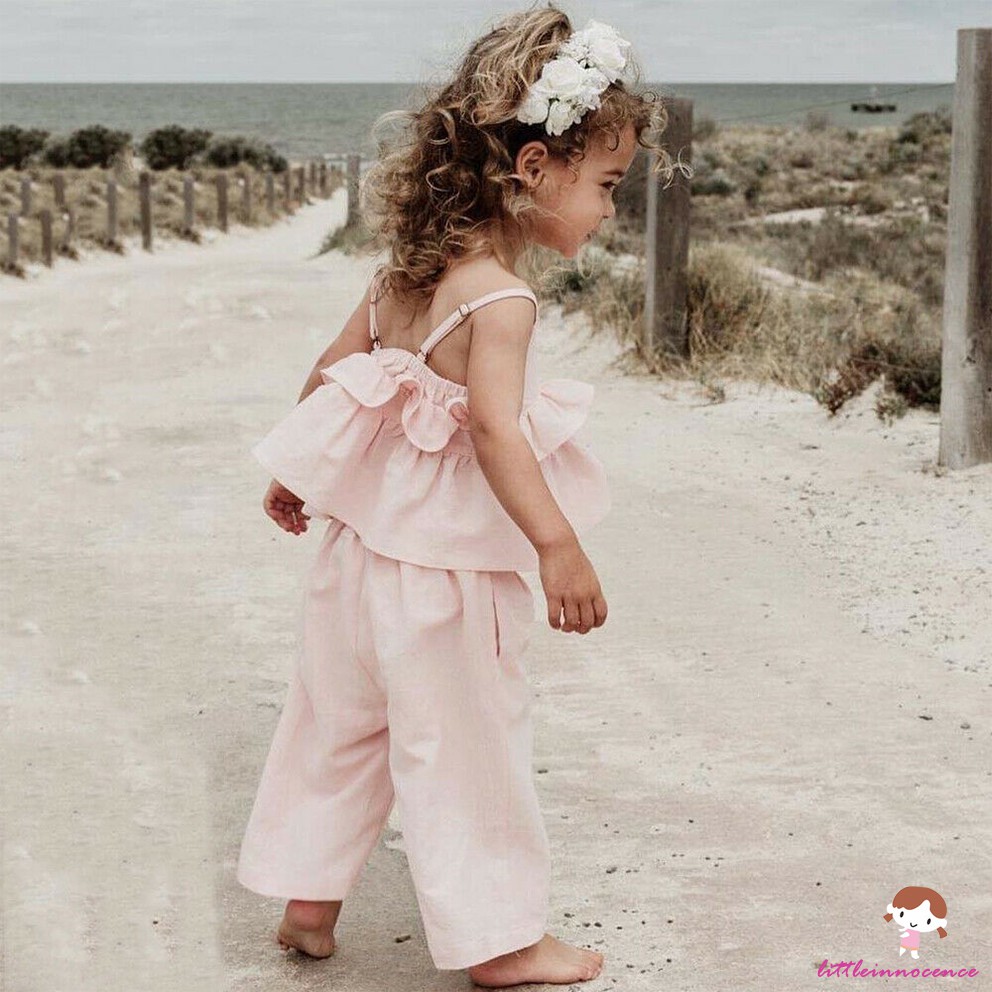 Set áo hai dây và quần dài thiết kế đơn giản xinh xắn dành cho bé gái