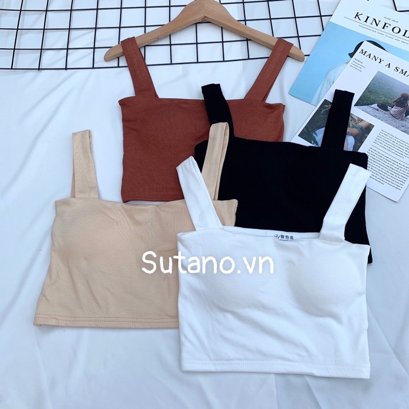 Áo 2 dây bản to có mút ngực dáng croptop- áo dây có đệm ngực chất zip co dãn cao cấp A630 SUTANO