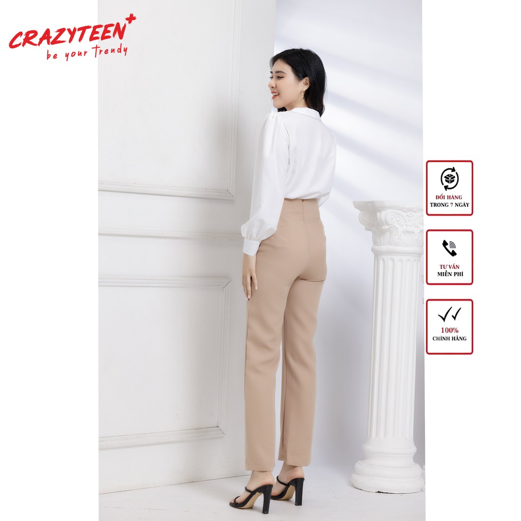 [Mã FAMALLT5 giảm 15% đơn 150k] Áo sơ mi cổ lệch nút bọc CRAZYTEEN phong cách thanh lịch (A0064)