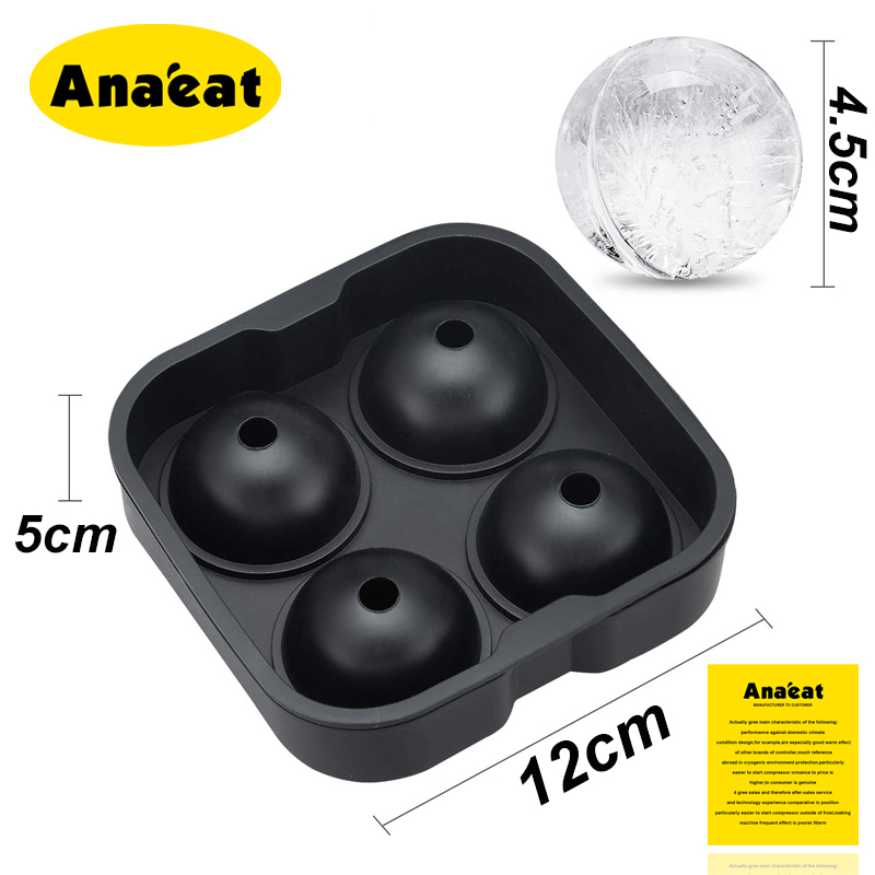 Khuôn Làm Nước Đá Anaeat 4 Ngăn Hình Khối 3D Bằng Silicon Cho Rượu Whisky/Đồ Uống Nhà Bếp/Quầy Bar