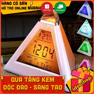 Đồng hồ kim tự tháp (pyramid digital alarm clock with color changing night light)