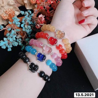 Vòng đá phong thủy Hồ Ly-Tỳ Hưu bọc bạc