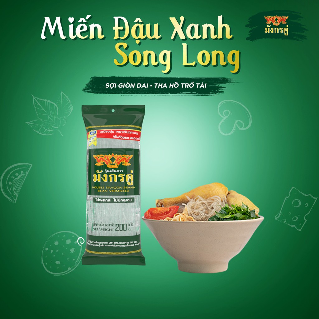 Miến đậu xanh 100% Thái Lan Dragon ADOMA 200g làm miến xào hải sản gia vị ADOMA วุ้นเส้นมังกรคู่