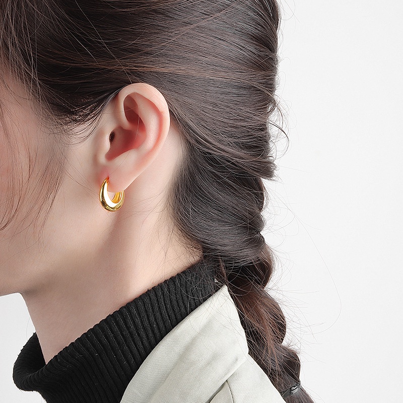 Khuyên Tai Vòng Tròn Màu Vàng / Bạc Phong Cách Hình Học Đơn Giản Thích Hợp Làm Quà Sinh Nhật Cho Bạn Gái