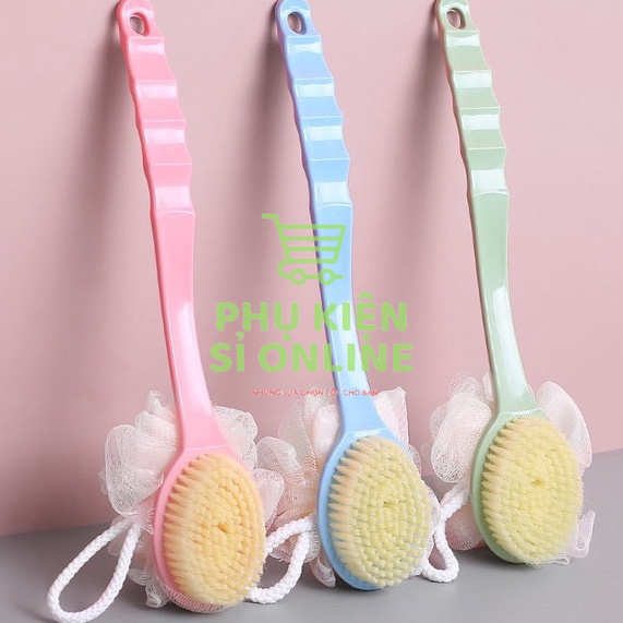 Cây bàn chải cọ lưng mịn kèm bông tắm 2in1 tiện ích.