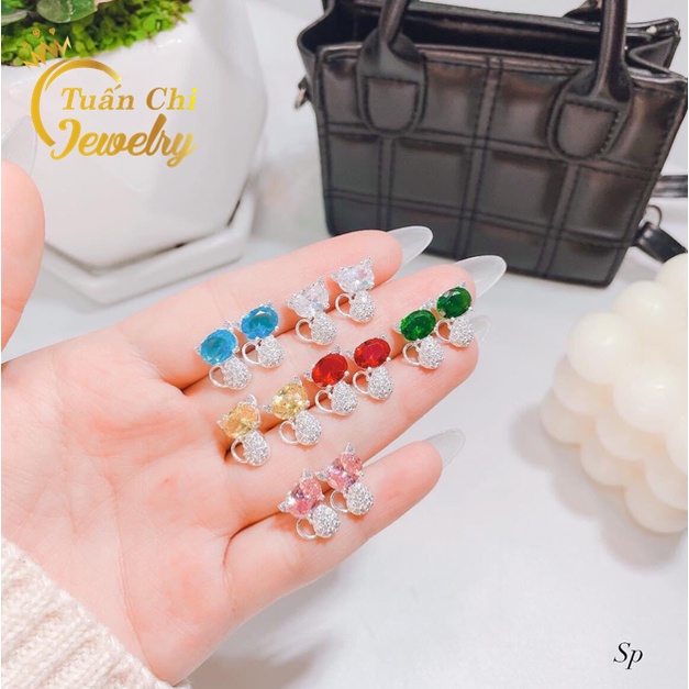 ⚡𝑯𝑨̀𝑵𝑮 𝑪𝑯𝑼𝑨̂̉𝑵⚡ Bộ Trang Sức Mèo Bạc Cao Cấp, Đá Đủ Màu Theo Mệnh