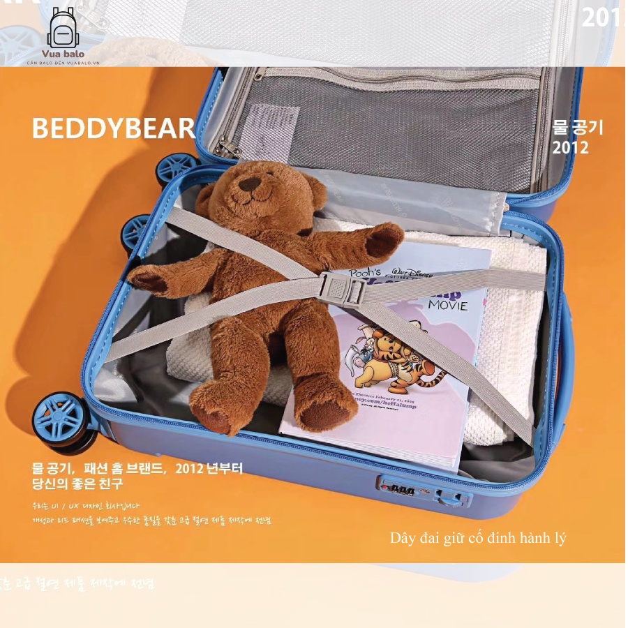 HOT Vali Kéo cho Trẻ Em BEDDYBEAR 17 inch in hình dập nổi 3D Sư Tử Chống va đập Bánh xe đôi xoay 360 độ Bảo hành 2 năm