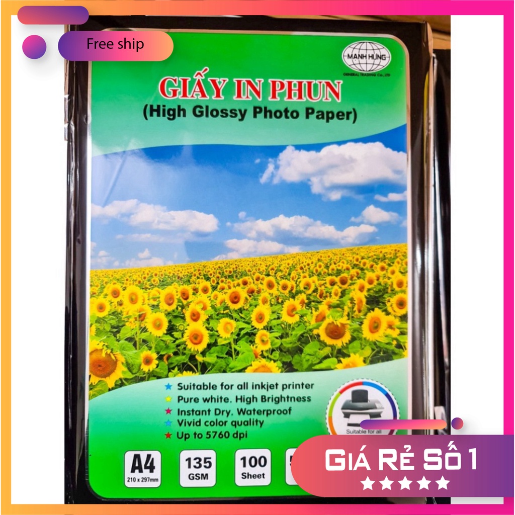 Giấy in và phun Ảnh một phía Định Lượng 135gm Khổ A3-A4 Bóng Đẹp xử dụng rộng thoải mái Trong In Ảnh