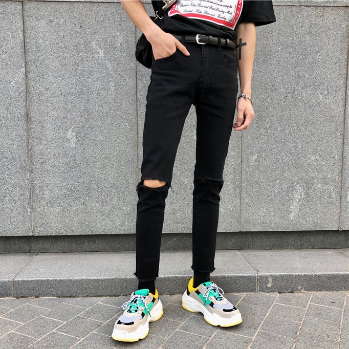 Quần Jeans Skinny Nam Rách Gối Màu Đen Vải Co Giãn Nhẹ, Không Phai Màu Phong Cách Hàn Quốc - 856 - Hà