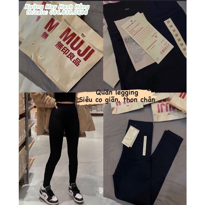 (Ảnh thật) Quần legging đen cạp cao gen bụng chất dày full túi giấy Mu ji hàng cao cấp Quảng Châu, quần legging cạp cao