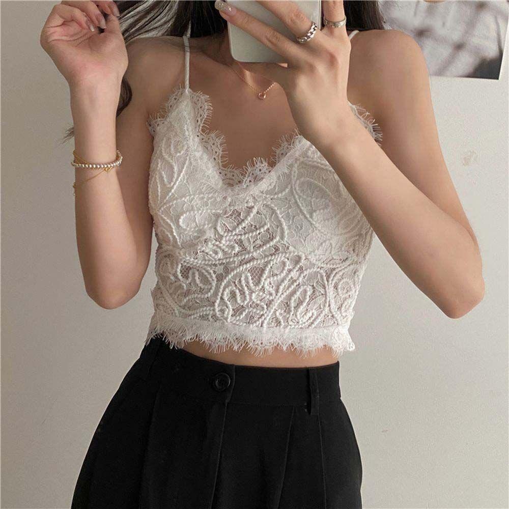 Áo Croptop Hai Dây Không Đường May Màu Trơn Có Đệm Ngực Tàng Hình Thời Trang Gợi Cảm