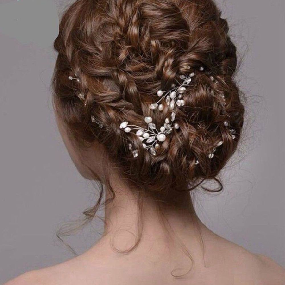 Kẹp tóc hình chữ U đính đá pha lê ngọc trai thanh lịch