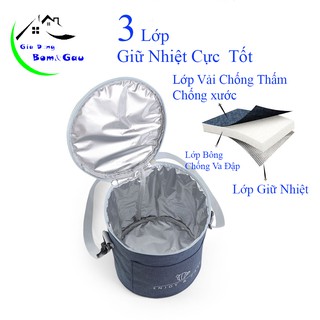 Túi Đựng Hộp Cơm Văn Phòng Hình Trụ Cỡ Lớn 3 Lớp Giữ Nhiệt, Chống Thấm Nước, Có Khóa Kéo, Có Quai Đeo Tiện Dụng