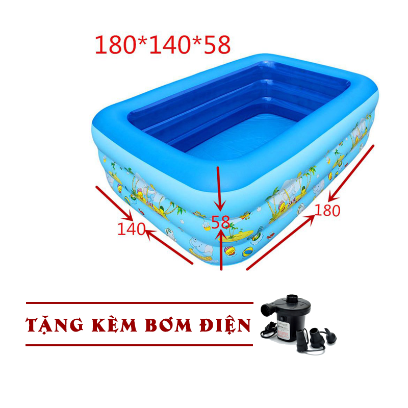 Bể bơi phao 3 tầng size 1m8 TẶNG BƠM ĐIỆN (180x140x60) (ngẫu nhiên)
