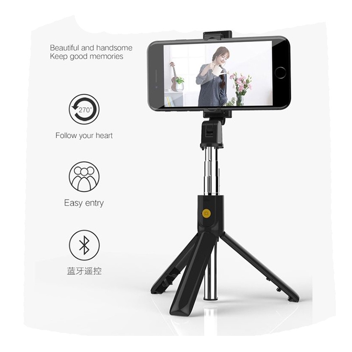 Gậy chụp ảnh Selfie tự sướng Bluetooth Q07 kèm chân đế Tripod đa năng 3 trong 1 gấp gọn bỏ túi, Có thể xoay Ngang dọc Đt