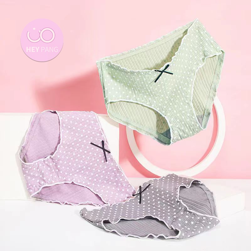 Quần lót nữ cotton chấm bi viền bèo nhún  HEYPANG phối ren nơ ngọt ngào chất liệu cao cấp co dãn VN038