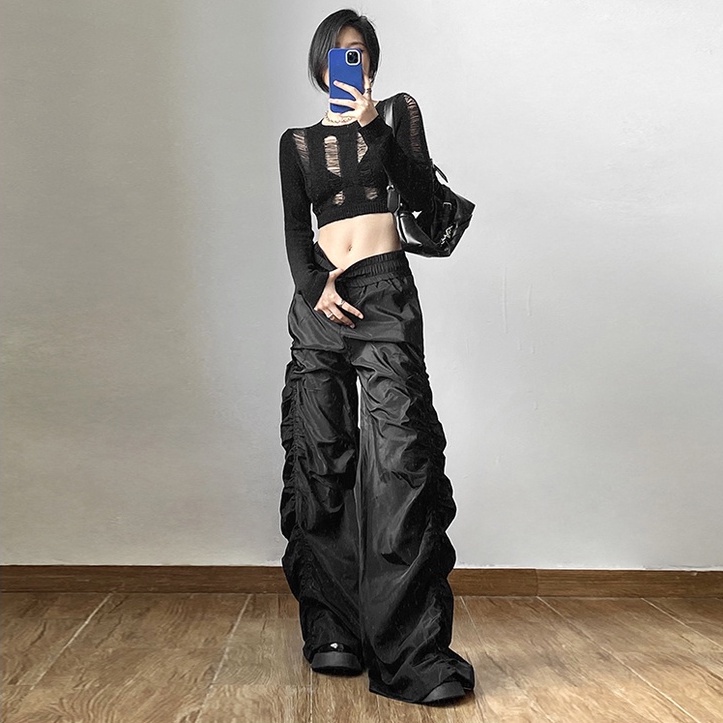 Cocory vn Áo Dệt Kim Tay Dài Cổ Tròn Thiết Kế Khoét Quyến Rũ