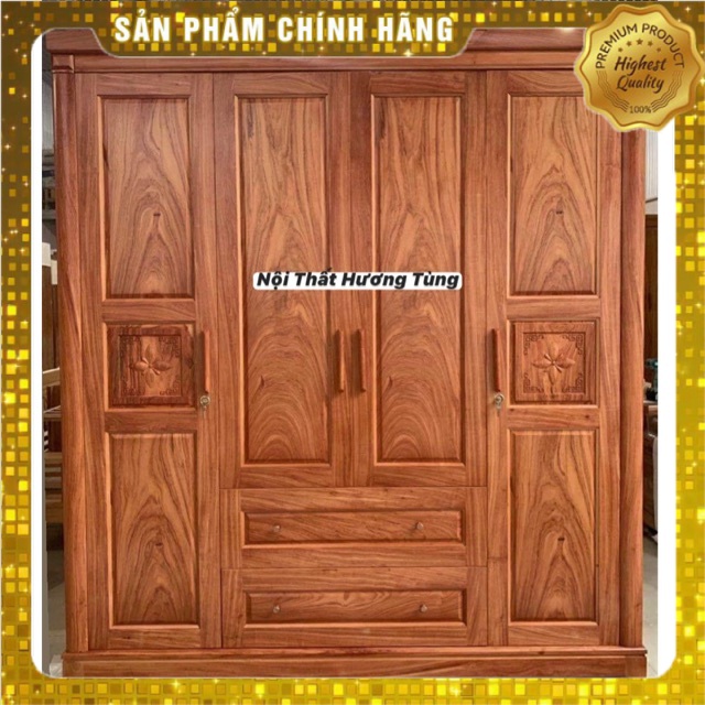 Tủ Quần Áo Gỗ Hương Đá (gỗ tự nhiên quý) - mẫu Tủ hiện đại sang trọng, Gỗ đã qua xử lý không mối mọt sử dụng dài lâu