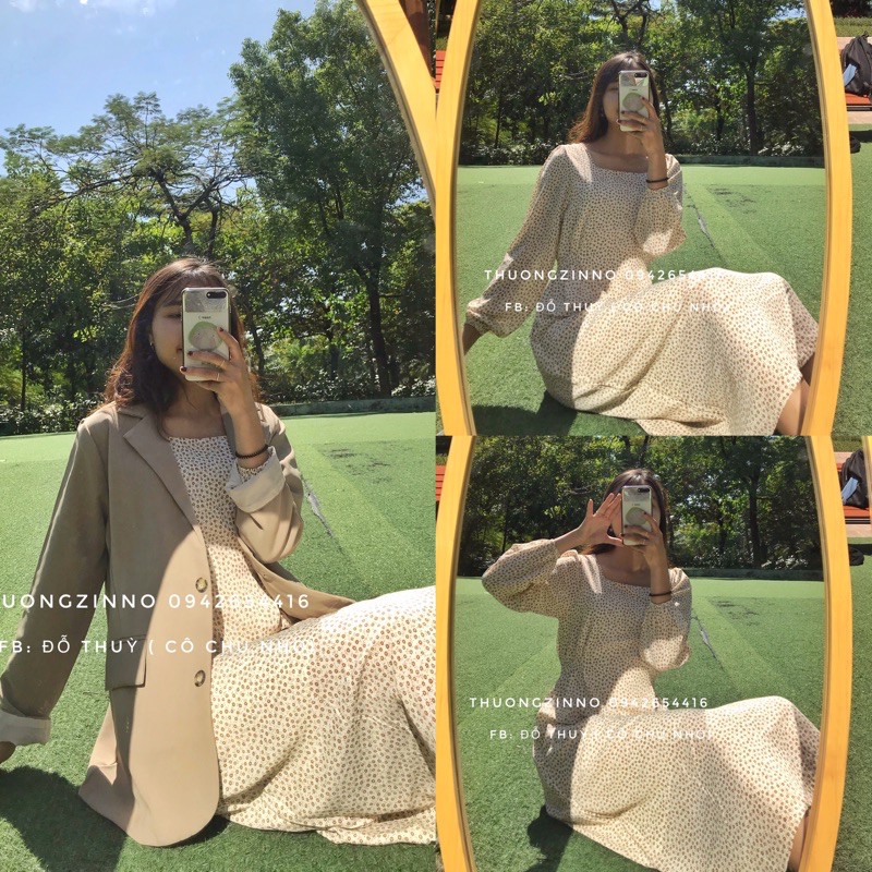 Váy hoa nhí Ulzzang dáng dài thắt nơ eo phong cách Hàn Quốc Đầm hoa vintage đẹp nhẹ nhàng | BigBuy360 - bigbuy360.vn