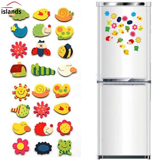 Set 12 đồ chơi nam châm dán tủ lạnh họa tiết hoạt hình bằng gỗ