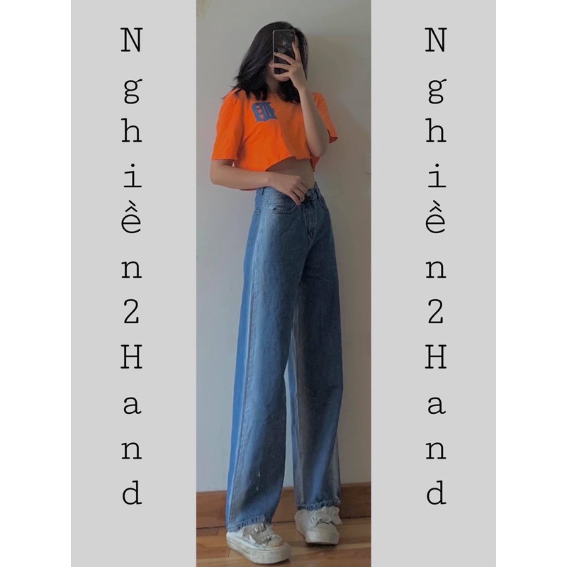 Quần Jeans Nữ Ống Rộng Cạp Cao  Đen Xanh  hottrend