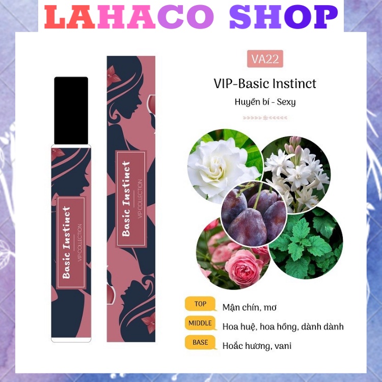 Tinh dầu nước hoa nữ thơm lâu chính hãng mini giá rẻ BASIC INTINCT dầu thơm Pháp Lahaco Shop