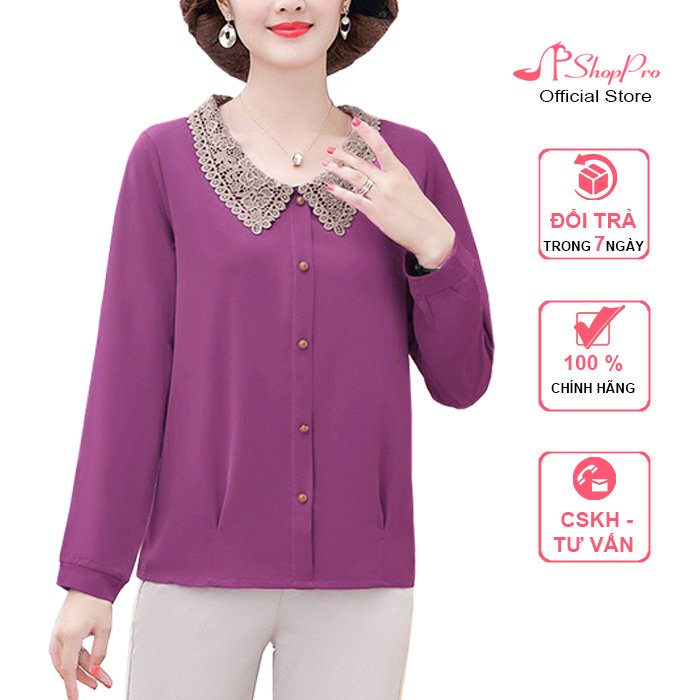 SHOPPRO - THỜI TRANG QUÝ BÀ - ÁO SƠ MI QUÝ BÀ KIỂU ÁO SƠ MI TRUNG NIÊN U50 U60 TAY DÀI CỔ SƠ MI REN 3A16 3A07 3A15