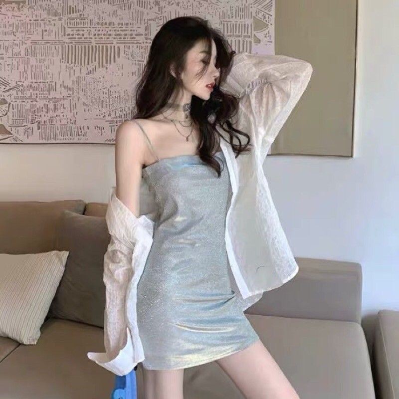 [VÁY BODY HAI DÂY MÀU XANH LẤP LÁNH HUYỀN BÍ] - Hàng Quảng Châu