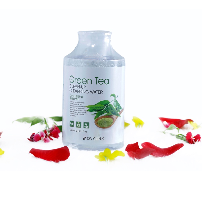 NƯỚC TẨY TRANG TINH CHẤT TRÀ XANH 3W CLINIC GREEN TEA CLEAN-UP CLEANSING WATER 500ML CHÍNH HÃNG - 8363