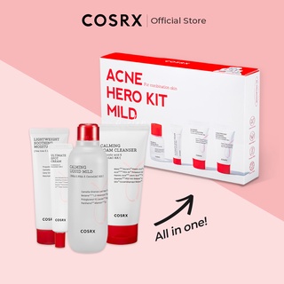 Bộ sản phẩm dưỡng da dịu nhẹ COSRX AC với sữa rửa mặt 20ml toner 20ml kem dưỡng 20ml kem chấm mụn 5g