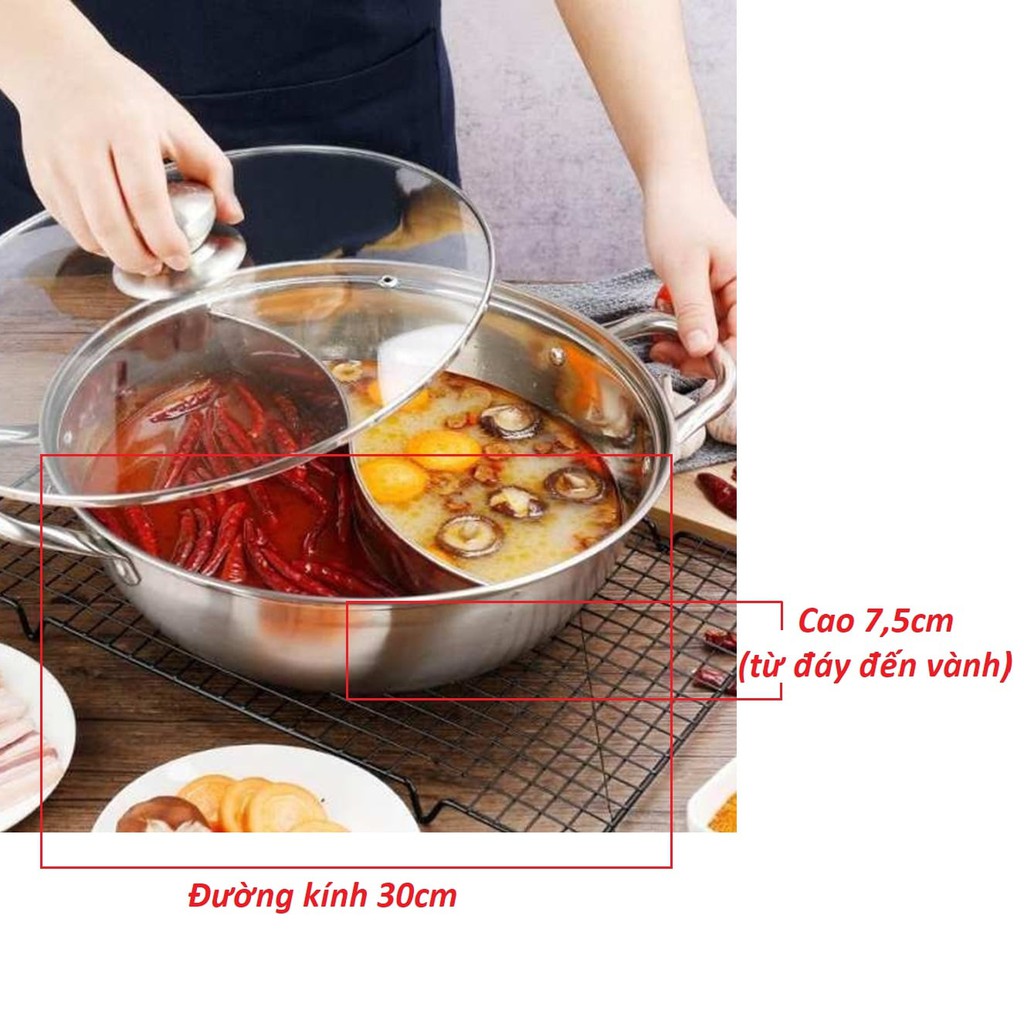 Nồi lẩu 2 ngăn Inox đường kính 30cm ( dùng được cho bếp từ )