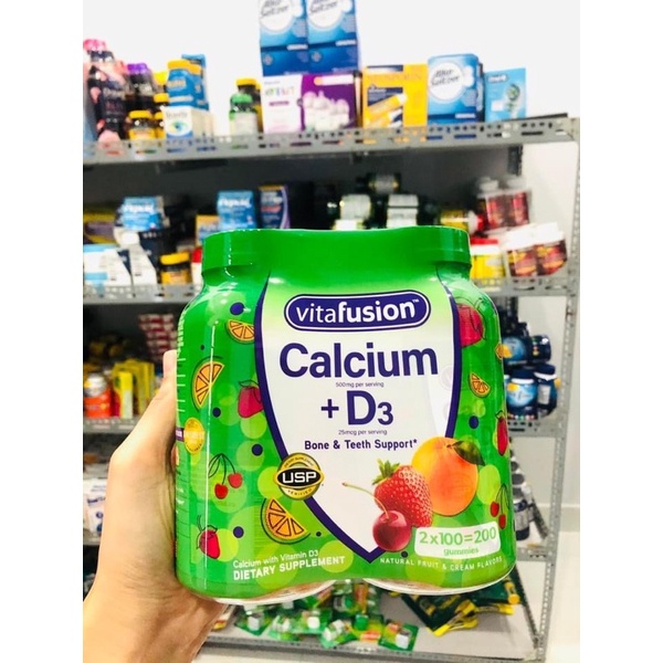 🍒🍓🍊𝗞𝗘̣𝗢 𝗗𝗘̉𝗢 𝗕𝗢̂̉ 𝗦𝗨𝗡𝗚 CANXI +𝗗𝟯 100 viên Mỹ 🇺🇸 - 𝗩𝗜𝗧𝗔𝗙𝗨𝗦𝗜𝗢𝗡 - 𝗖𝗔𝗟𝗖𝗜𝗨𝗠 𝟱𝟬𝟬𝗠𝗚 + 25mcg D3 - Bone & Teeth Support