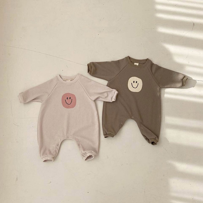 Áo Liền Quần Tay Dài In Hình Mặt Cười Cho Bé