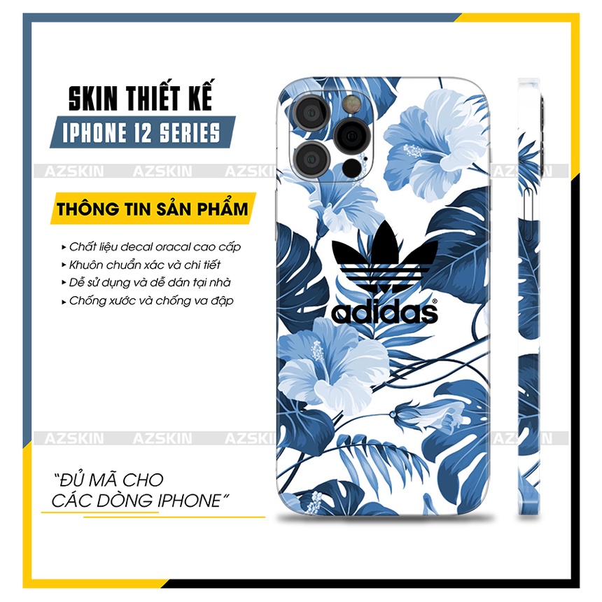Dán Skin Adidas Họa Tiết IPhone 12 Mini - 12 Pro Max |SK_IPLB03| Film Cao Cấp Chống Va Đập, Chống Xước, Full Lưng Viền