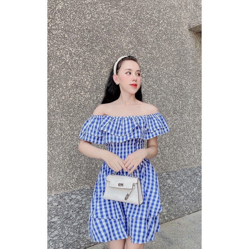 Đầm Caro Bệt Vai