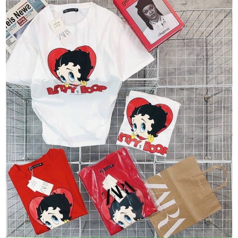 [ Video ảnh thật sản phẩm ]  Áo Thun nữ Betty Boop ngắn tay , hàng xuất khẩu dư xịn  - Choustore.vn