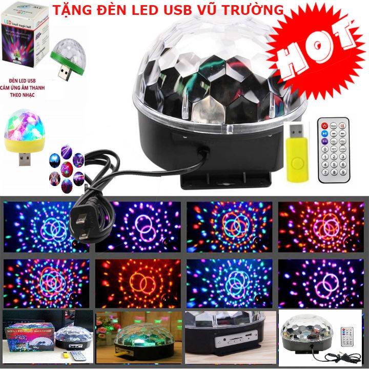 Đèn Pha Sân Khấu, Đèn Cầu Led 7 Màu Usb, Đèn Led Nấm Quả Cầu Xoay Pha Lê 7 Màu Cảm Biến Nhạc, Mẫu Mới Tặng Usb Cao Cấp
