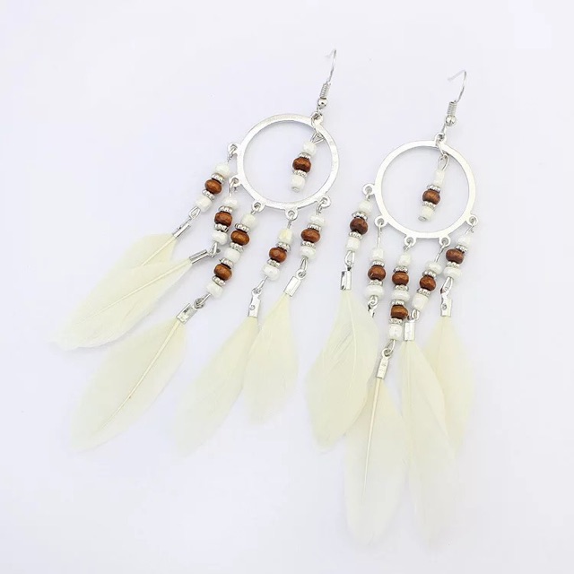Bông tai lông vũ - Khuyên tai bohemian vintage